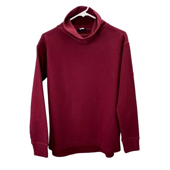 Lands End Cowl Neck Thermal Top Shirt S Burgundy Waffle Knit - Picture 1 of 6